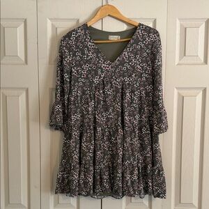 Altar'd State Olive Green Dress with Pink Floral Accent